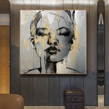 Abstrakt Zlaté Dievča Tvár, Plátno, Maľovanie Obrázok Módnych Ženy Wall Art Plagáty a Vytlačí na Stenu Obrázok pre Obývacia Izba Dekor