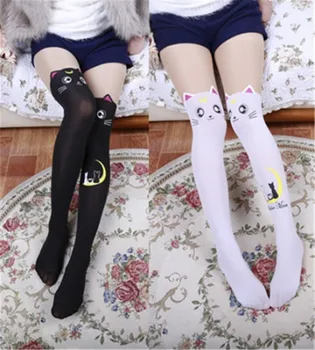 Anime Sailor Moon Ponožky Jar ponožka Luna Mačka Cartoon 3D osadenie Ženy dievča Pantyhose Hodvábne Pančuchy čierne Biele Pančuchy Kawaii