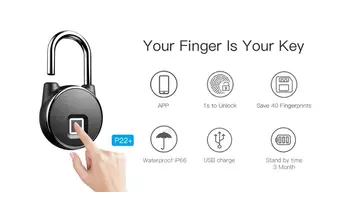 Bluetooth Nabíjateľná Smart Lock Keyless Odtlačkov prstov Zámok IP66 Vodotesný, Anti-Theft Bezpečnostný Visiaci zámok Dverí Batožinového Zámok FLP22