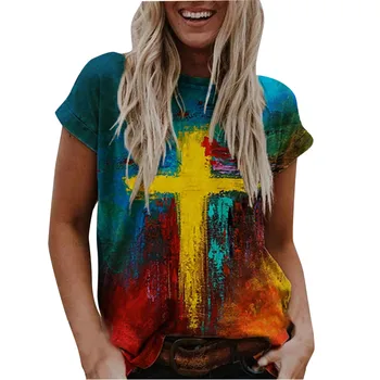 40# T-shirt Harajuku Žien olejomaľba Vieru Ježiša, Kríž Vytlačené Bežné Mikina Tlač Hoodie Nový Príchod Tvorivé Oblečenie