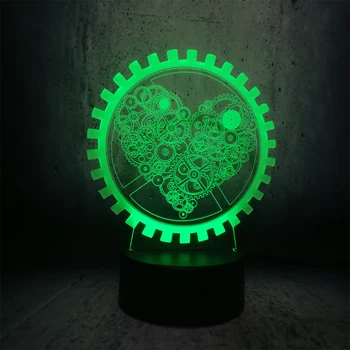 Nové Inovatívne Gadget Mechanické Prevodovky Láska 3D LED USB Lampa Romantický 7 Farieb Zmena Ilúzie Náladu Nočné Svetlo Dekoračné