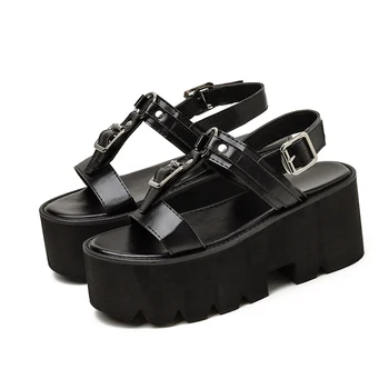 Gladiator sandále ženy letné topánky na Vysokom Opätku čierne Sandále, Topánky Platformu silné päty sandále dámske topánky sandále YMB172