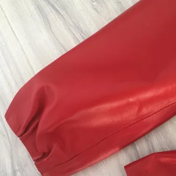 V-Neck Ovčej Kabát Jar Roku 2020 Nové Červená Čierna Vintage Ženy Plus Veľkosť Žena Krátke Originálne Kožené Bundy