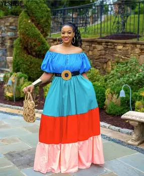Africké Dlho Maxi Šaty Žien Rainbow Lomka Krku, Ramena Backless Denne Večer Party Šaty Afriky Šaty Pre Ženy