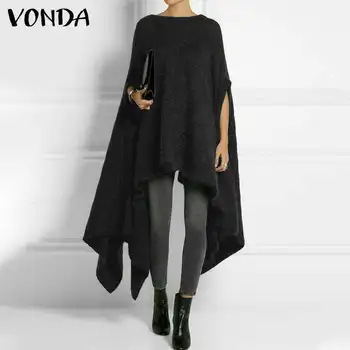 Pevné Blúzka Ženy Dlhé Kabáty 2021 VONDA Mujer Cardigan Žena Outwears Vintage Bežné Polovičný Rukáv Nepravidelný Topy Plus Veľkosť 5XL