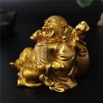 Zlaté Sedí Maitreya Smeje Buddha Sochy, Plastiky, Figúrky Ozdoby Feng Shui Záhrada Domáce Dekorácie Sôch Budhu