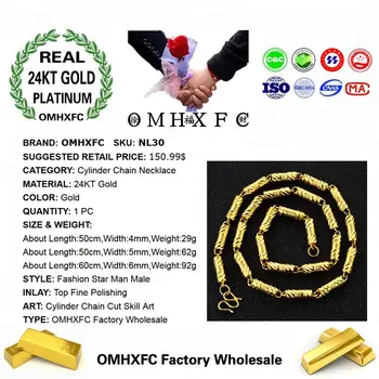 OMHXFC Veľkoobchod Európskej Módy Žena Muž Strany Svadobný Dar Dlho 50 60 cm Bamboo Spoločné Reálne 24KT Zlata Reťazca Náhrdelník NL30