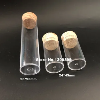100ks jasné 25*95 mm Priehľadné plastové skúmavky s korku, ako je sklo, ploché dno Plastové rúry doprava zadarmo