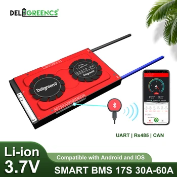 Smart BMS 17S 30A 40A 60A s Bluetooth UART 485 MÔŽE pre 60V Li-ion Batéria pre EV Klince Moc skladovanie