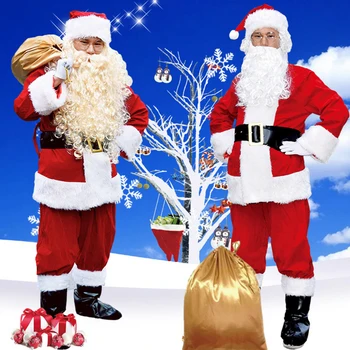 Vianočné Santa Claus Cosplay Kostým Santa Claus Oblečenie Maškarný Rekvizity 7pcs/Veľa Vianočné Ženy Muži Kostým, Oblek Pre Dospelých