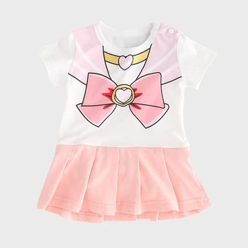 Baby Dievčatá Anime Romper Šaty Sailor Moon Siamské Sukne Krátke Rukáv Batoľa Dievčatá Ružové Oblečenie Cosplay Magické Onesie Sukne Nastaviť