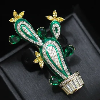 Zlxgirl Kovu, medi Živý Zelený kaktus Tvare Brošne kubický Zirkón svadobné Šperky Pre Ženy, Luxusné Brošňa Kolíky klobúky, šperky