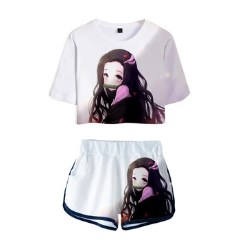 Ghost Čepeľ Horúce 3D Vystavení Pupok T-shirts+šortky dvojdielne súpravy tlač Démon Vrah Ženy/dievčatá Módne Letné dvojdielne súpravy