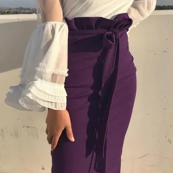 Ženy Úsek Biela Dlhú Ceruzku Sukne S Vysokým Pásom Členok-Dĺžka Slim Plášť Vintage Moslimských Bodycon Maxi Sukne Oblečenie