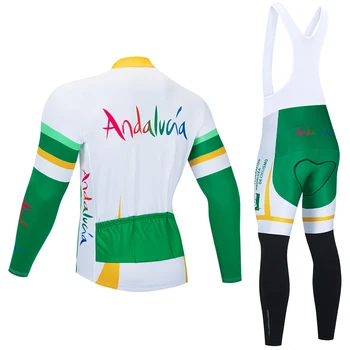 ZIMNÉ andalúzia cyklistického TÍMU Jersey cyklistické nohavice, Športové oblečenie, Ropa Ciclismo MENS tepelnej fleece 20D Pro CYKLISTICKÝ dres Maillot