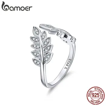 BAMOER Módne Šperky Leaf Otvorené Prst Prstene pre Ženy 925 Sterling Silver Vyhlásenie Enagement Doplnky v podobe Šperkov SCR505