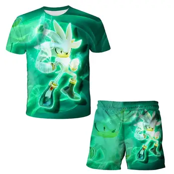 Sonic T-shirt oblek, chlapci a dievčatá tričko farby, 3D tlač Harajuku animácie módne farby, a môže byť prispôsobený s vzorka.