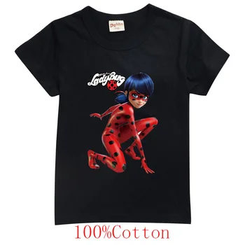 Krátky rukáv Dievča, T-shirt Cartoon Redbug Dievča Košele Deti Top Fashion Dievčatá Oblečenie červená chyba Kostým Mačka Noir deti oblečenie