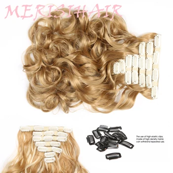MERISIHAIR 16 Klipy V predlžovanie Vlasov Vlasy Vysokej Teplote Vlákno Syntéza Vhodné Pre Ženské Vypadávanie Prírodné Vlny Vlasy Kus