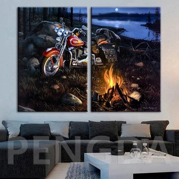 Modulárny Wall Art Plátne Obrazy Noci Zobraziť Motocykel Moderné Obrazy Tlačené Plagát Domáce Dekorácie Pre Obývacia Izba Rám
