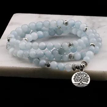 Modrý Kameň Korálky, Náramky pre Ženy 108 Budha Náramok Šperky s Lotus Prívesok Vintage Jogín Viacvrstvových Mužov Šperky