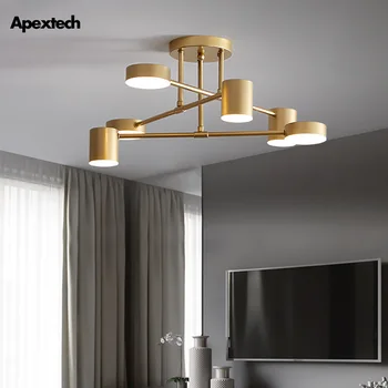 Apextech Moderný Luster Pre Obývacia Izba Osvetlenie Jedáleň Stropu Visí Lampa Gold Black Spálňa Svetlá 3Color Prepínateľné