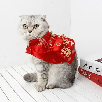 Sladké Pet Mačka Plášť Mačka 2021 Nový Rok Oblečenie Strany Kostým Čínskom Tang Šaty Festival Plášť s Červeným Obálky