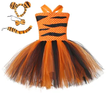 1set Tiger Dievčatá Tutu Šaty Vybavy Zoo Zvierat, Batoľa, Dieťa Dievča Fantázie Výkon Narodeninovej Party Šaty Deti Halloween Kostýmy