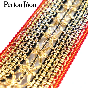 10yards/veľa Retro národ štýl, 5 cm farebné zlaté nite tkané popruh na oblečenie šaty dekoratívne šitie príslušenstvo ZD017