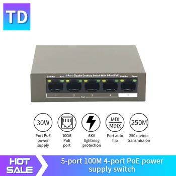 FSD GLF1105P-4-63W Siete Ethernet Switch 10/100Mbps 5-Port,250M Dlhé Vzdialenosti Stabilné PoE Napájanie, Plug and Play