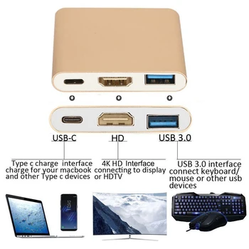 USB Typ C Pre HD USB 3.0 Nabíjacieho Adaptéra Prevodník USB-C 3.1 Hub Adaptér pre MacBook Pro Huawei Mate10 Samsung S8 plus HD 4K TV