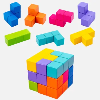 Myslenie Kocka Inteligencie 3d Puzzle Tetris Drevené Hračky pre Deti Tvar Dreva Geometrické Skladačky Raného Vzdelávania Hru Baby Darček