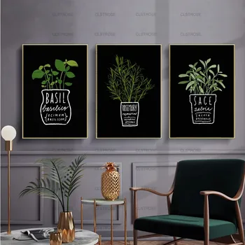 Čierne Pozadie a Zelená Črepníkové Rastliny, Dekorácie Maľovanie Plagátu na Stenu Umelec Domáce Dekorácie Plátno, Maľovanie na Obývacia Izba