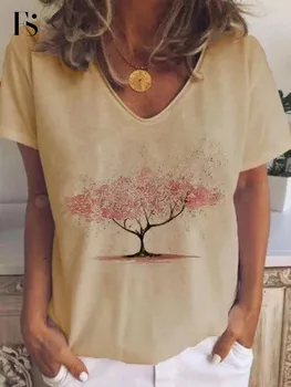 Ženské Plus Veľkosť, ktorí Chcú Strom Vytlačené Štíhle Ženy T-shirt Lete Okrúhlym Výstrihom, Krátky Rukáv Bežné Topy