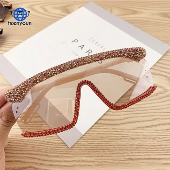 TEENYOUN Luxusné Drahokamu Námestie Ženy slnečné okuliare značky dizajn Slnečné okuliare Nadrozmerné Okuliare Odtiene pre Ženy oculos