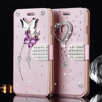 Diamond Motýľ, Láska Srdce Peňaženky Flip Lesk Kožené puzdro Pre Samsung Galaxy Note 20 10 9 8 S20 Ultra S10E/9/8 Plus