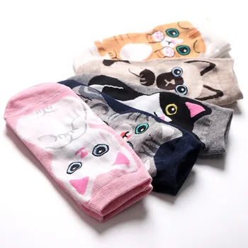 10Pieces=5Pairs Lete kawaii mačka cartoon ponožky ženy Japonský sladké roztomilý zvierat loď ponožky happy zábavné ružové ponožky Popsocket