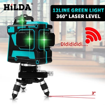 HILDA Laser Úrovni 12 = 3D Úroveň Self-Vyrovnanie 360 Horizontálne A Vertikálne Kríž Super Silný Zelený Laser Úrovni