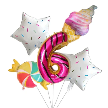 5 ks 40-palcový prstencového číslo hliníkovej fólie balón candy rainbow ice cream nastaviť Havajské happy birthday party dekorácie