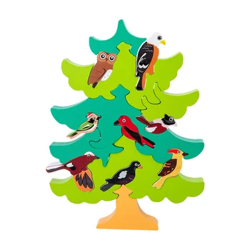 IKAUOIE Montessori Drevené Vtáčí Strom 3D Ručné Uchopenie Puzzle Dosky Je Vhodný Pre Raného Vzdelávania A Duševného Rozvoja