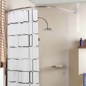 Rozšíriteľný Zakrivené Sprchový Záves Prút U Tvarované 201 Nerezový Sprchový Záves Pólov Punch-Free Kúpeľňa Záclonové Koľajnice 6 Veľkosť