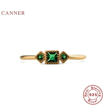 CANNER Jednoduché Emerald Tri Diamanty Krúžok 925 Sterling Silver Anillos Zlaté Prstene Pre Ženy, Luxusné Šperky, Snubné Prstene