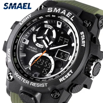 SMAEL 8011 Športové Hodinky Mužov Duálne Zobrazovanie 50M Nepremokavé Miliatry Pánske Hodinky LED Digitálne náramkové hodinky Quartz Hodiny Hodinky S Prúdom