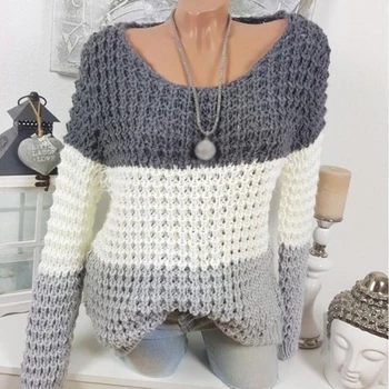 Patchwork sveter jumper knitwear 2020 módne slim dámske svetre a pulóvre žena topy
