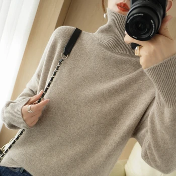 Nové žien vysoká krku voľné vlny sveter sveter pulóver hrubé pletené cashmere sveter vonkajšie nosenie base veľké veľkosti teplý začiatok