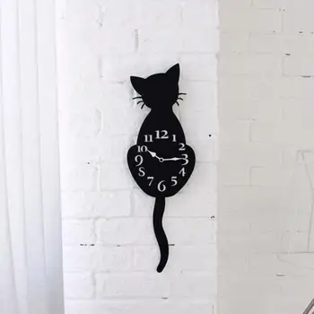 Akryl-Kreatívne HOBBY 3D animovaný Cute Cat Nástenné Hodiny Domova Sledovať Spôsob, ako Chvost Pohybovať sa Ticho m17 30+