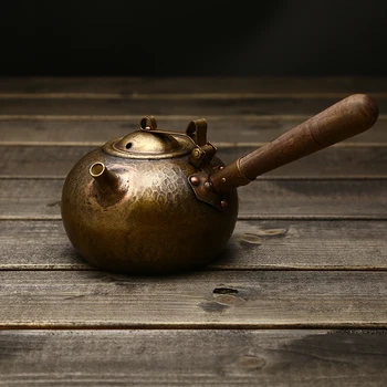 Japonský čistý ručné zosilnené medené kanvica kanvicu s teplotou varu približne strane rukoväť retro fialová medi čaj hrniec vody kanvica 450ml
