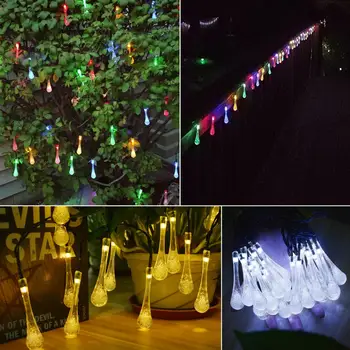 Solárne Záhradné osvetlenie, 6M 30 LED Crystal Waterdrop Solárne lampy Vonkajšie Trávnik Ulici Vianočné Dekorácie svetlá Pre Záhradné lighitng