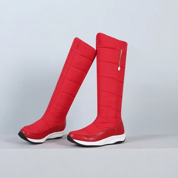 Zimné ženy kožené čižmy Pohodlné nepremokavé non-slip dámy botas Plyšové pošmyknúť na femmes bottes Ženy platforma topánky
