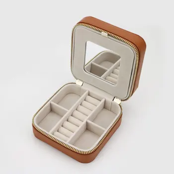 Prispôsobený kórejský Štýl Holka Šperky Box Prenosný pravej Kože Náušnice, Prsteň Prípade Multi-function Šperky Úložný Box